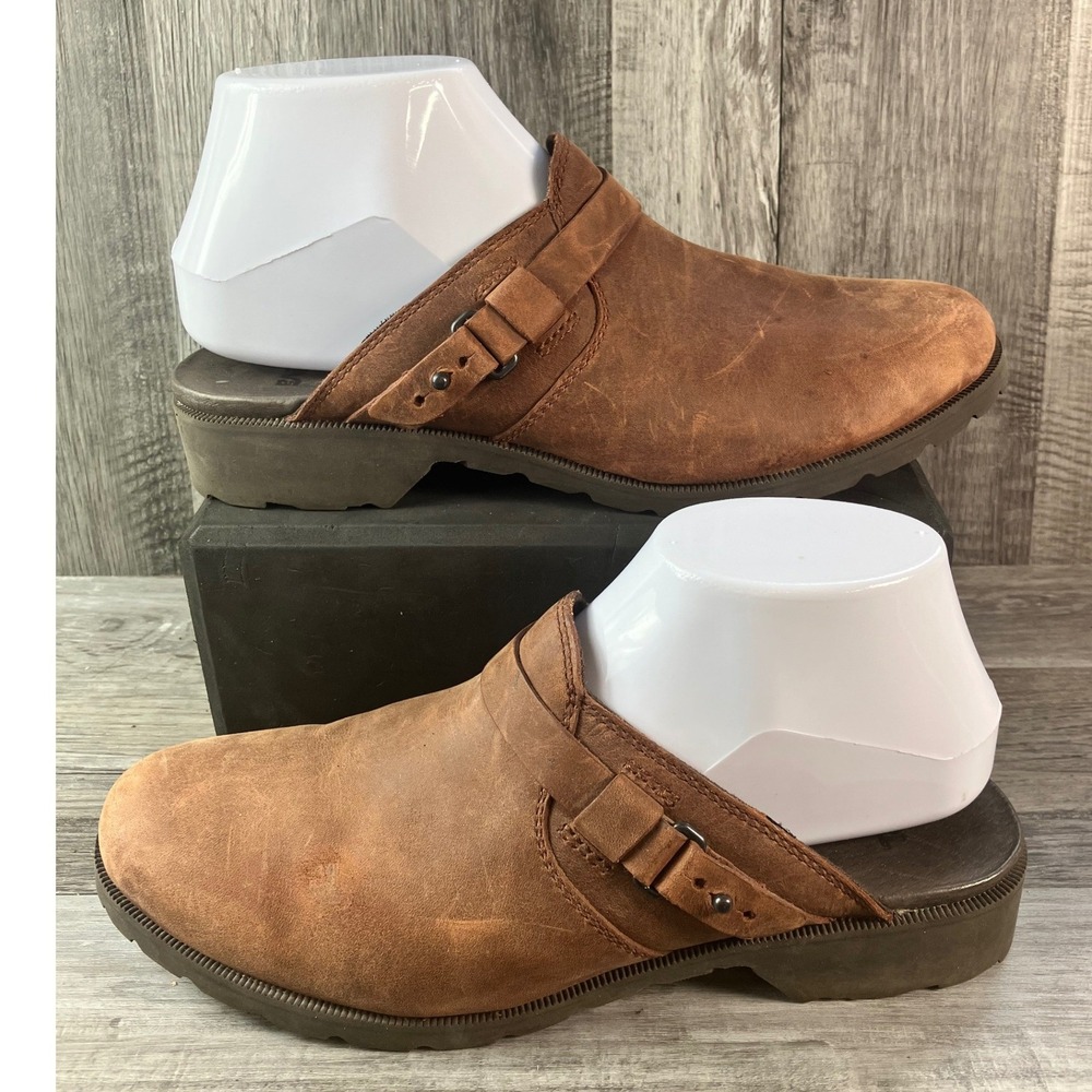 Teva De La Vina Dos Clogs Bison Brown Waterproof Leather Mules Shoes 1012436 7